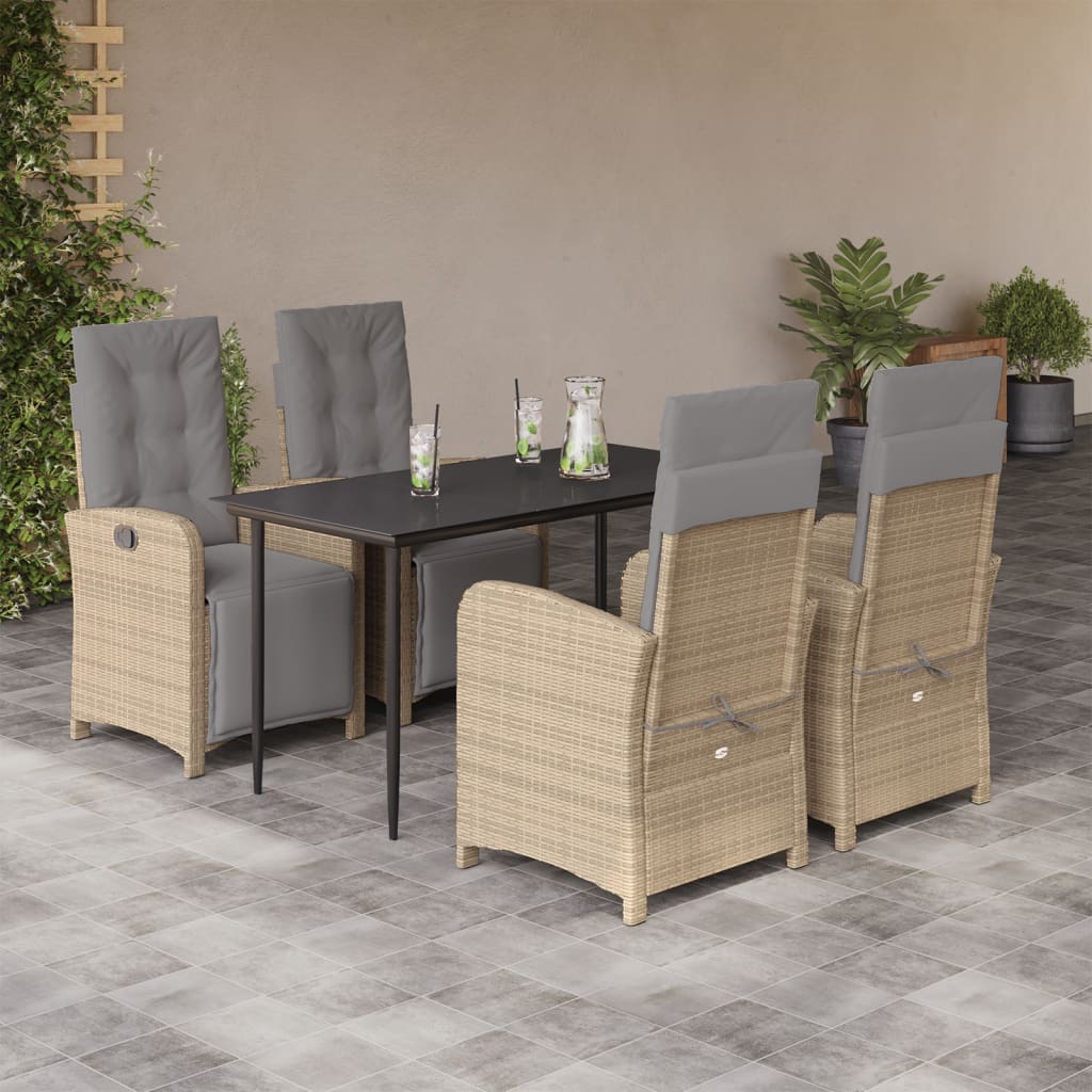 5-tlg. Garten-Essgruppe mit Kissen Beige Poly Rattan